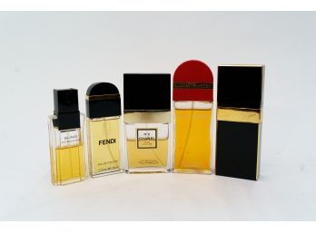 5 Vintage Perfume Bottles Chanel No5, Fendi, Sung, Red Door Elizabeth Arden - Some Used