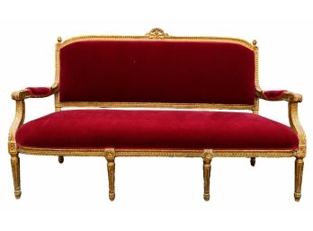 French Louis XVI Style Gilt Wood Settee, Sofa Or Canape