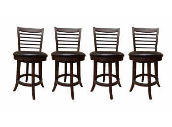 Set Of 4 Wood And Leather Bar Stools With Swivel Seats