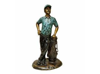 21” Brass Tone Metal Golfer Statue
