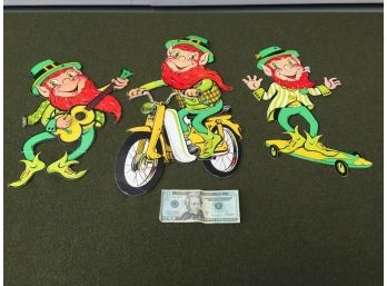 Three Vintage St. Patrick's Day Cardboard Decorations. Leprechauns Beistle Co. U.S.A.
