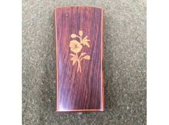 Antique French Etui Sewing Kit. Hinged Wood Inlaid Box With Sewing Tools.