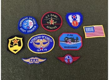 Group Of Miltary Patches. U.S. Army Apache, P-40 Warhawk, 9th Air Force, Russian Tank, Ace 1.