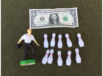 Vintage Bowling Cake Topper. Bowler With 10 Pins. Made In Hong Kong. In Excellent Condition.