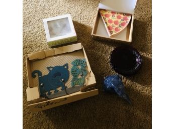 Wall Hook, Plates And Art Glass Shell Lot