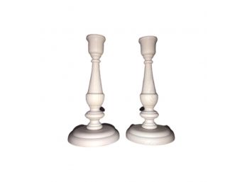 Pair Of  Wooden Juliska Candlesticks