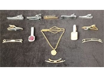 Assortment Of Twelve Vintage Men's Tie Clips, Anson, Swank & More