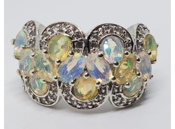 Ethiopian Opal, Zircon Ring In Platinum Over Sterling