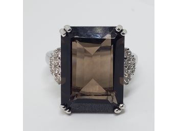 Smokey Quartz Ring With White Zircons