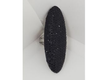 Elongated Black Spinel, Rhodium Over Sterling Ring