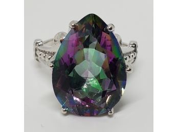 Pear Shaped Multi Color Quartz, Rhodium Over Sterling Ring