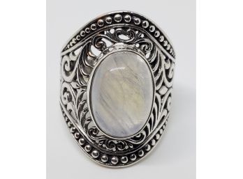 Bali Rainbow Moonstone Ring In Sterling Silver