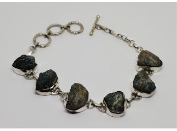 Rough Cut Grandidierite Toggle Clasp Bracelet In Sterling