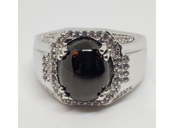 Shungite, Zircon Men's Ring In Platinum Over Sterling