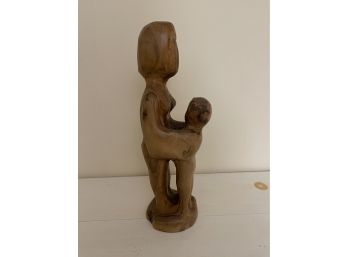 Wood Carving Mother And Child Standing