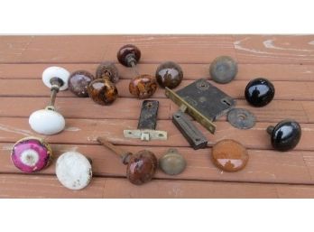 Early Doorknob & Hardware Lot - Bennington's, White Porcelain, Painted Ceramic Knobs & More