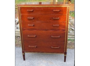Mahogany Deco To Mid-Century 5 Drawer Tall Dresser - Hathaways Of New York City