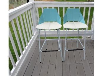 Awesome Pair Of Modern Bludot  'Metal Origami' Bar Stools With Seat Pads