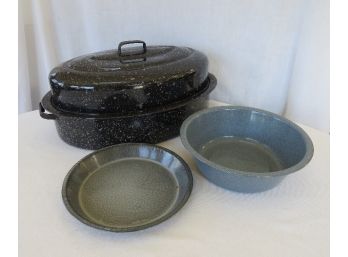 Grouping Of Vintage Enamelware/graniteware-country-farmhouse Decor