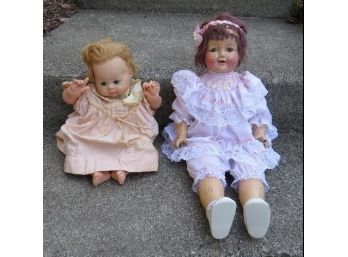 Pair Of Antique Sleepy Eye Dolls - Gutta Percha & Cloth Bodied & Early Rubber Composite