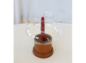 Vintage 1970's Danish Modern Teak And Glass Hurricane Candle Lamp-gailstyn-sutton