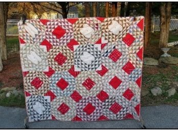 Attractive Antique Patchwork Quilt Bright Colors 73' X 65' In Size