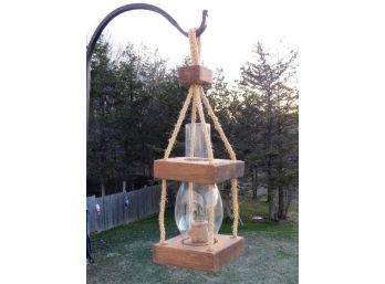 Vintage Pair Of Hand Crafted Rope & Wood Hanging Candle Lanterns