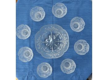 Amazing 9 Piece Glass Berry Or Salad Bowl Set With Raised Flower Design