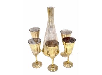 Mercury Glass Mid Century Decanter And Glasses