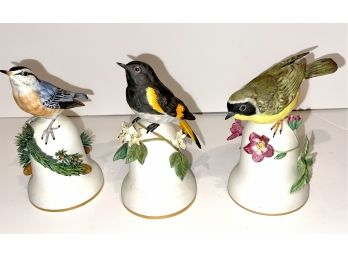 Lot Of 3 Franklin Mint Bird China Bells