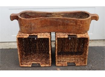 Wicker Boxes With Hand Carved Dough Bowl