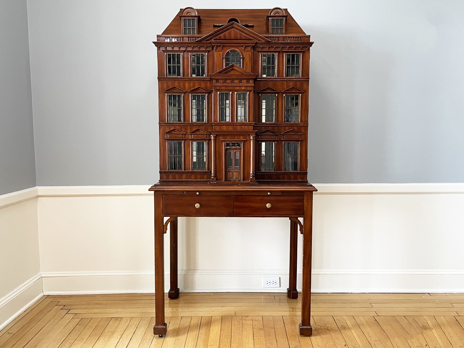 An Amazing Lighted Mahogany Dollhouse Bar Cabinet By Maitland