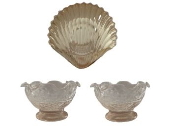 Iridescent Shell Catchall & Depression Glass Votive Holder Pair