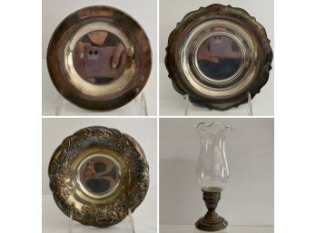 Silver Plate Pieces Including Hurricane Lamp