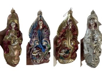 Four Large Hand-crafted Glass Christmas Ornaments (Retail $80 Each - See Pics)