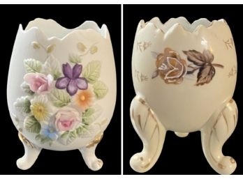 Pair Of Footed Porcelain Egg Trinket Vases