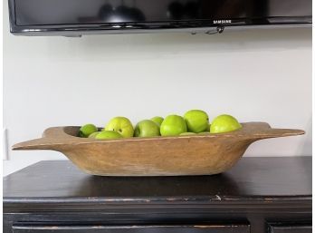 Farmhouse Wooden Oval Bowl With Faux Green Apples