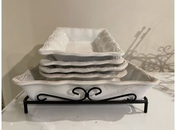 White Serving Dishes With Stands
