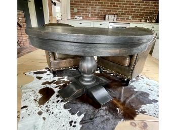 Restoration Hardware Round Black Rustic Solid Wood Pedestal Dining Table