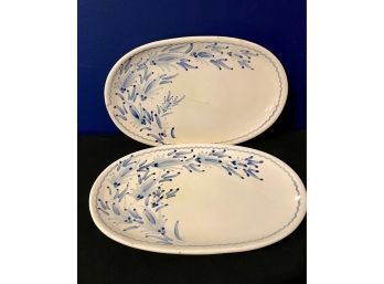 Set Of Hand Painted Oval Serving Plates Signed