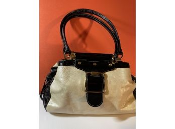 Piero Acutis Leather Purse Made In Italy- White Leather Body  With Patent Leather Accents