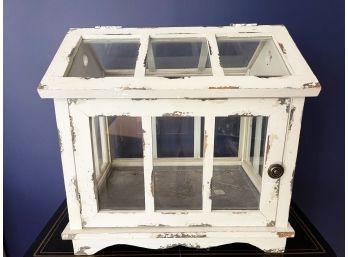 Distressed White Wood Large Tabletop Greenhouse