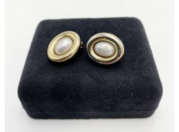 Oval Faux Pear And Gold Tone Clip On Earrings