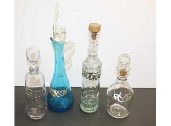 Unique Set Of Liquor Decanters With Napier Bottle Labels