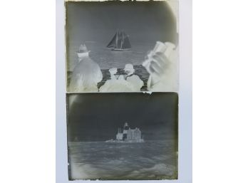Yacht And Lighthouse Glass Plate Negative