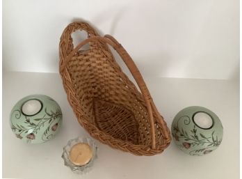 Home Decor Including Two Pretty Green Painted Votive Candleholders