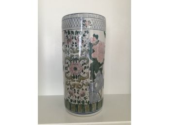 Pretty Blue Pink Green On Cream Ceramic Vase