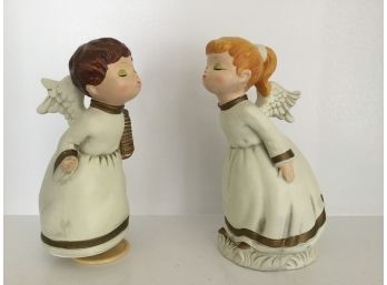 Vintage  Kissing Angel Music Box Couple Handmade In Japan