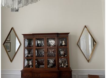 Vintage Pair Of Diamond Shaped Mirrors With Gold Trim