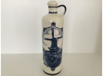 Vintage Delft Bols Blue And White Decanter Bottle With Cap Stamped Made In Holland